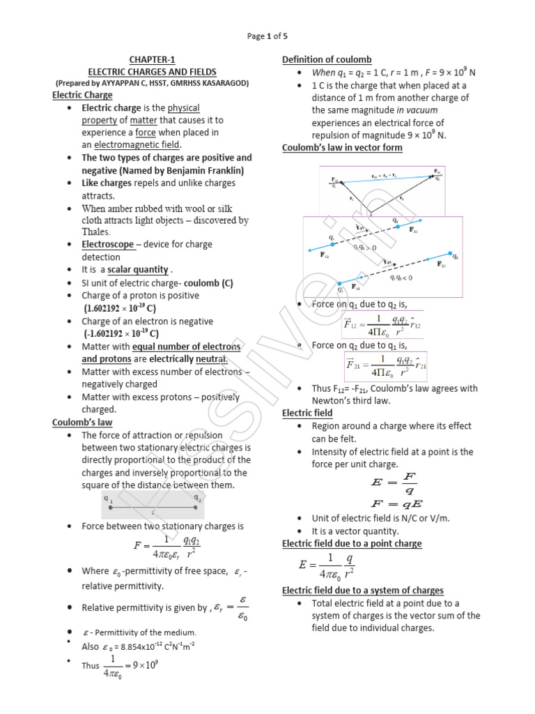 Hsslive Xii Physics Quick Notes Based On Scert Focus Area 2021 | PDF ...
