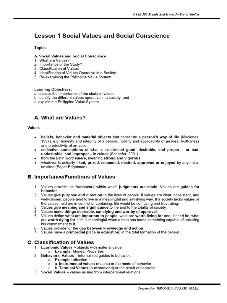 Lesson 1 Social Values and Social Conscience | PDF | Social Psychology ...