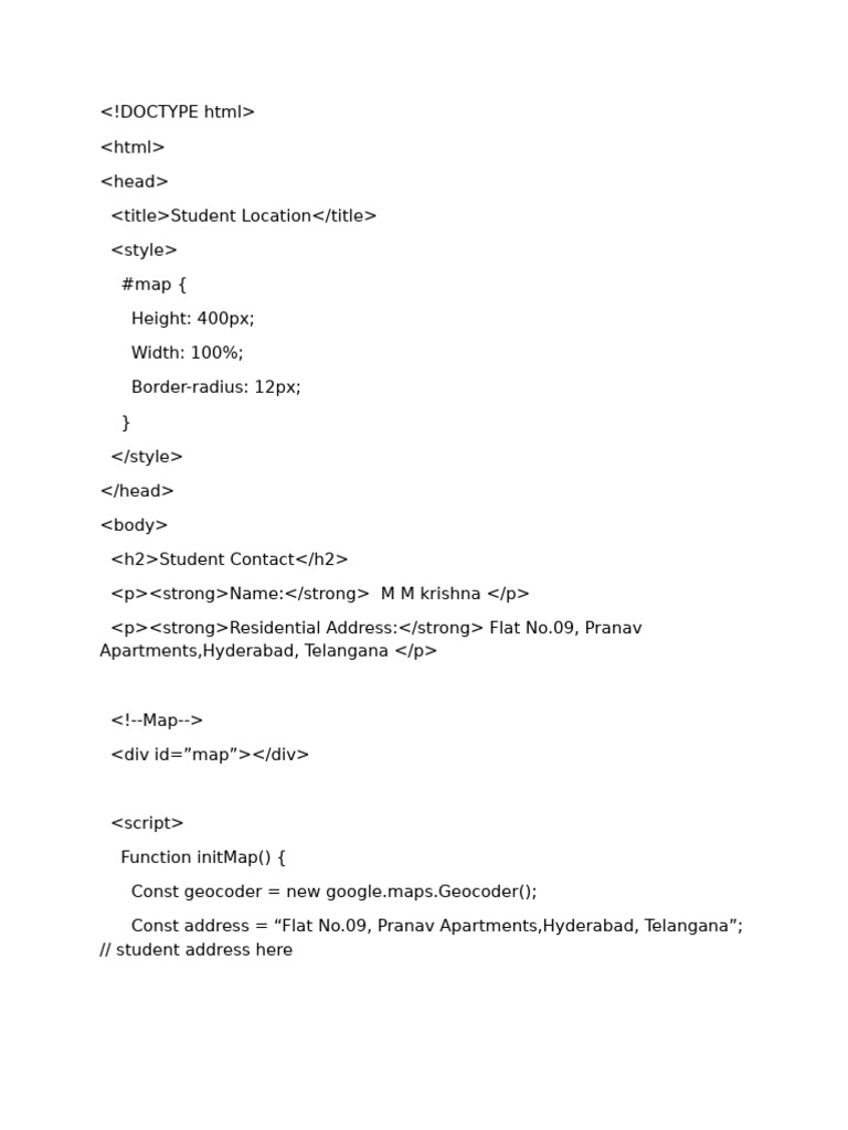 HTML Syntax of Student Address | PDF