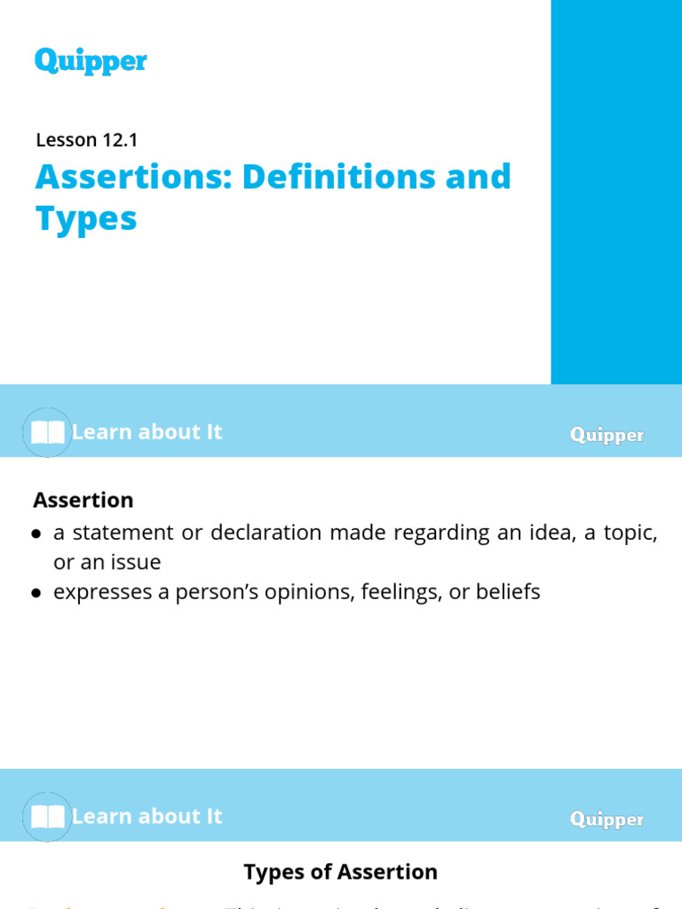UNIT 12 Lesson 1 Assertions Definitions and Types | PDF | Cognition ...