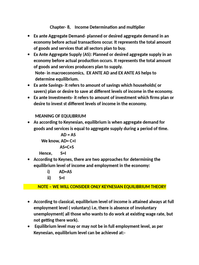 Ex Ante Aggregate Demand NOTES | PDF | Fiscal Multiplier | Keynesian ...