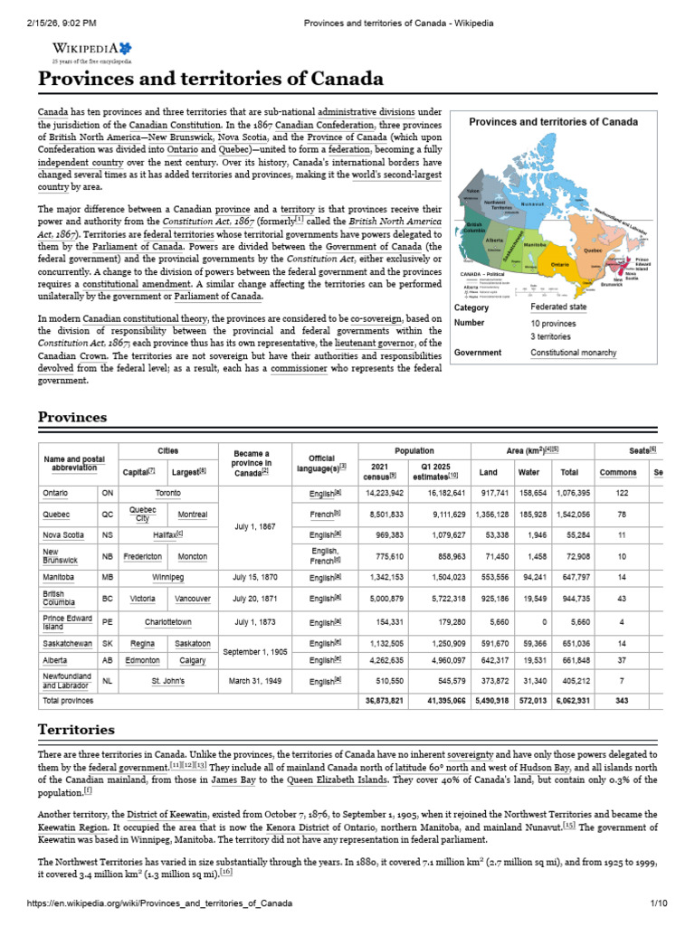 Provinces and Territories of Canada | PDF | Provinces And Territories