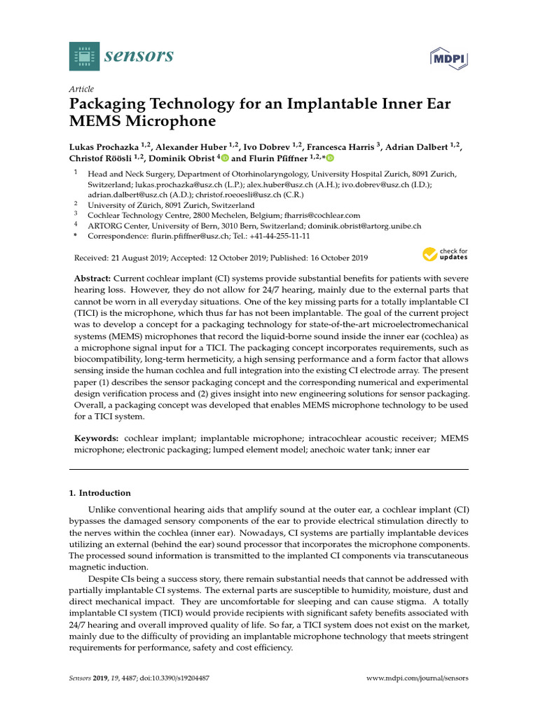 Packaging Technology For An Implantable Inner Ear | PDF | Microphone ...