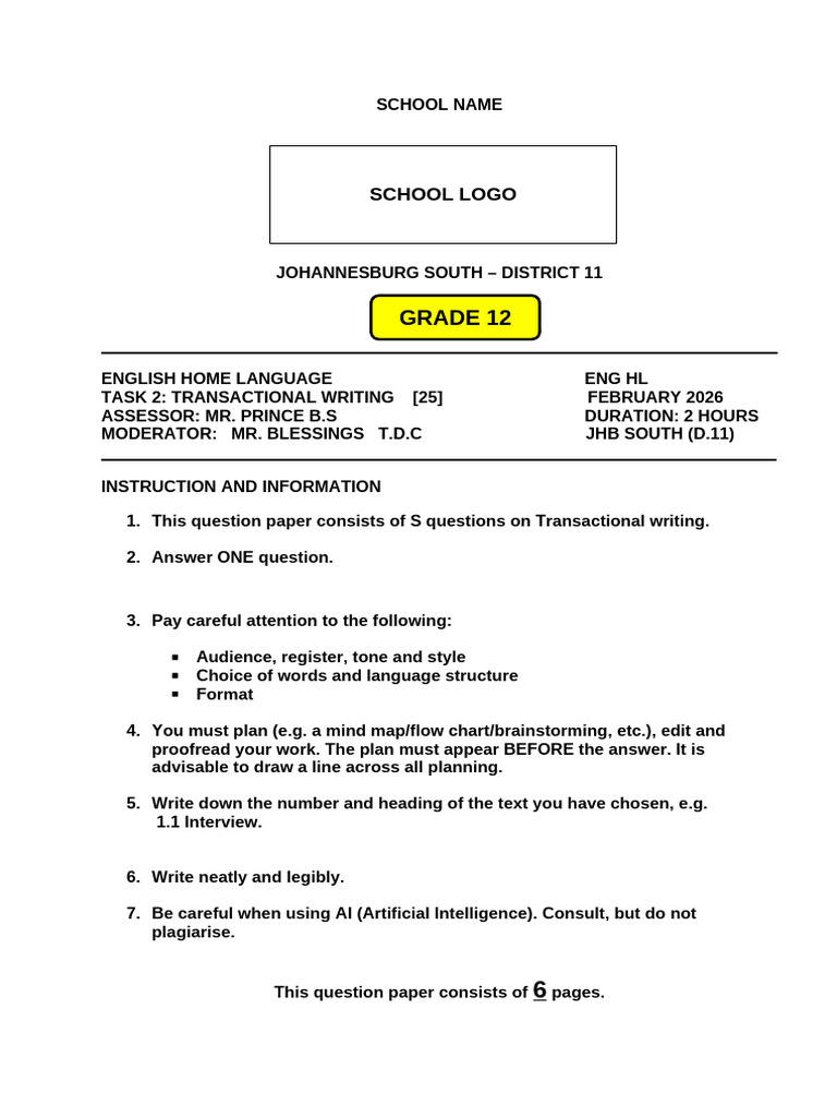 GR.12 - Task 2 Transactional Writng - 2026 | PDF | Communication ...
