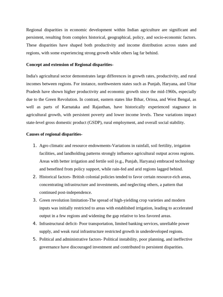 Regional Disparities in Economic Dev in Agriculture in India | PDF ...