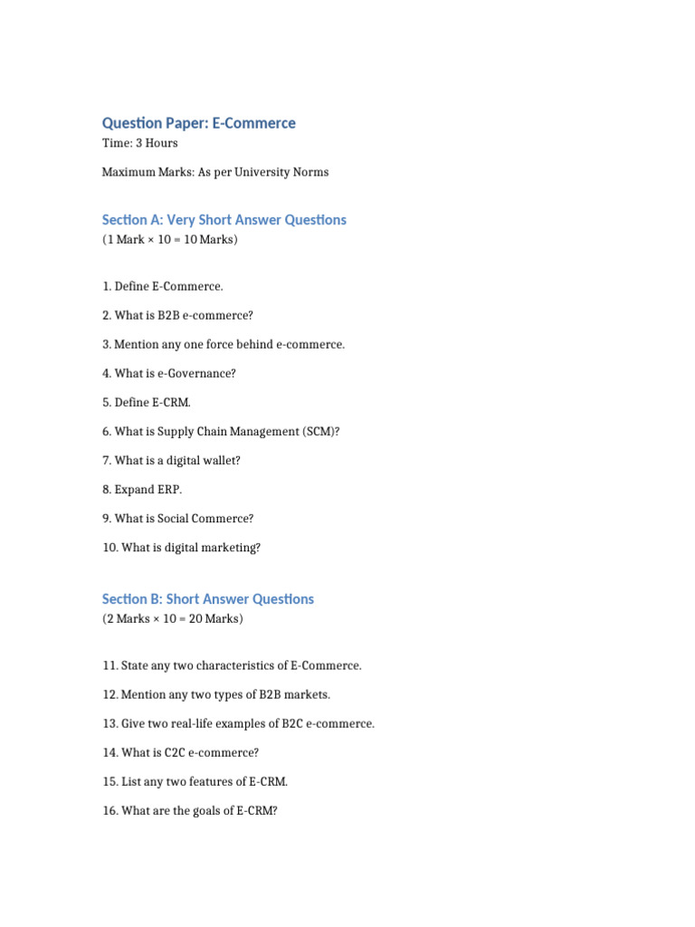 E-Commerce Question Paper | PDF