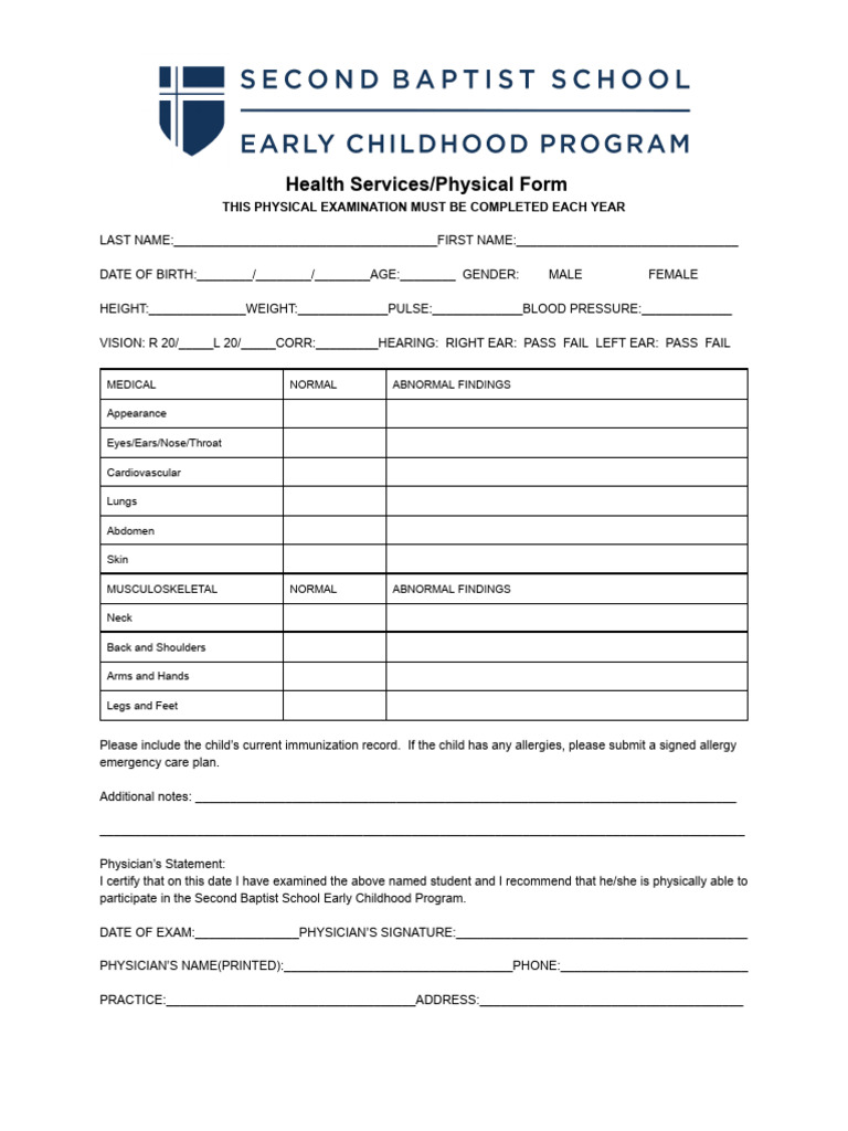 ECP Health Services - Physical Form | PDF