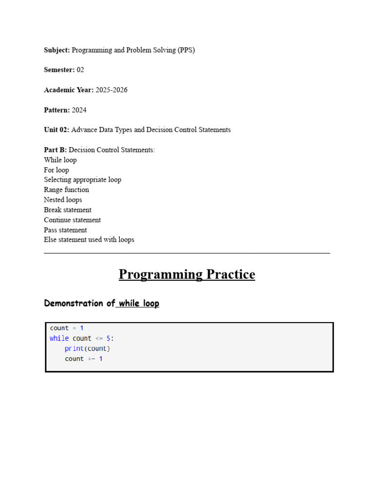 Unit 02 Part B Iterative Statements PPS | PDF | Control Flow | Software ...