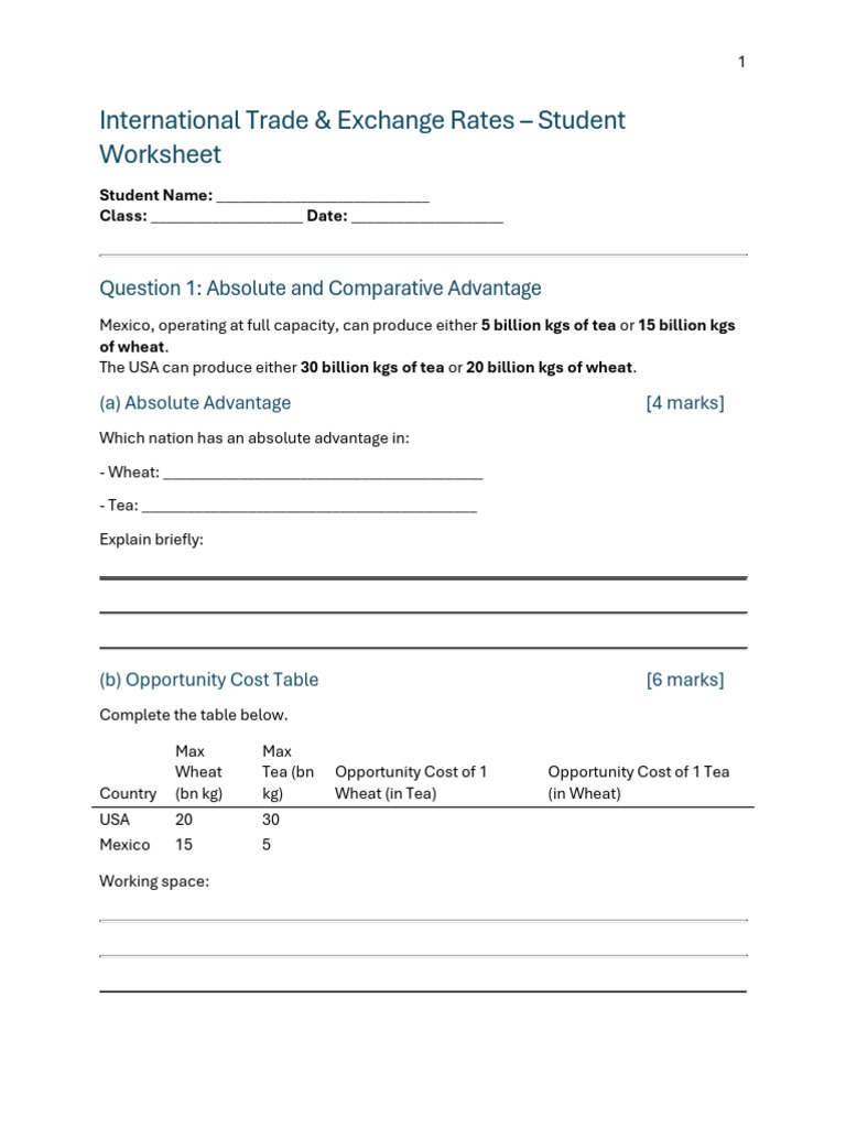 638 ForEx Student Worksheet International Trade & - 260202 - 095102 ...