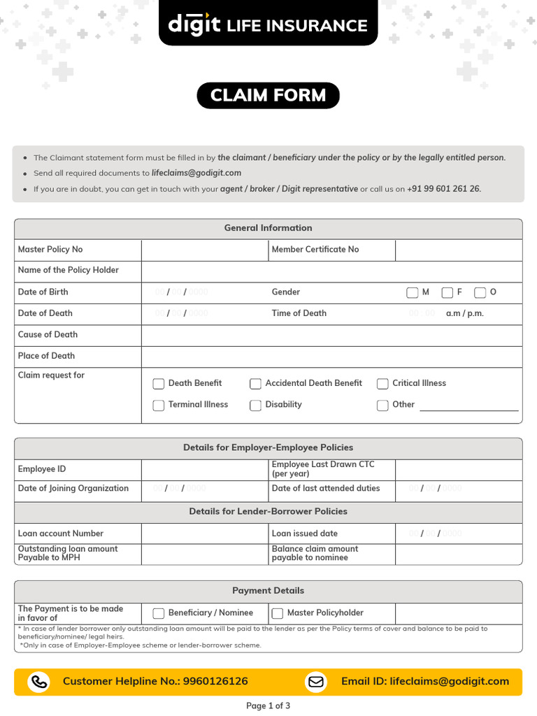 Digit GTL - Claim Form | PDF | Insurance | Loans