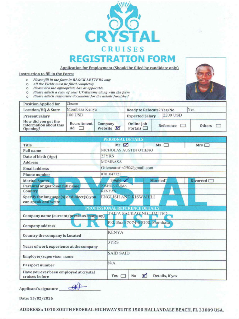 Crystal Cruises Forms | PDF