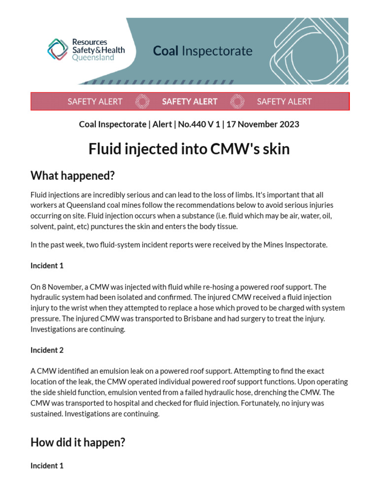 Fluid Injected Into CMW's Skin - Resources Safety & Health Queensland ...