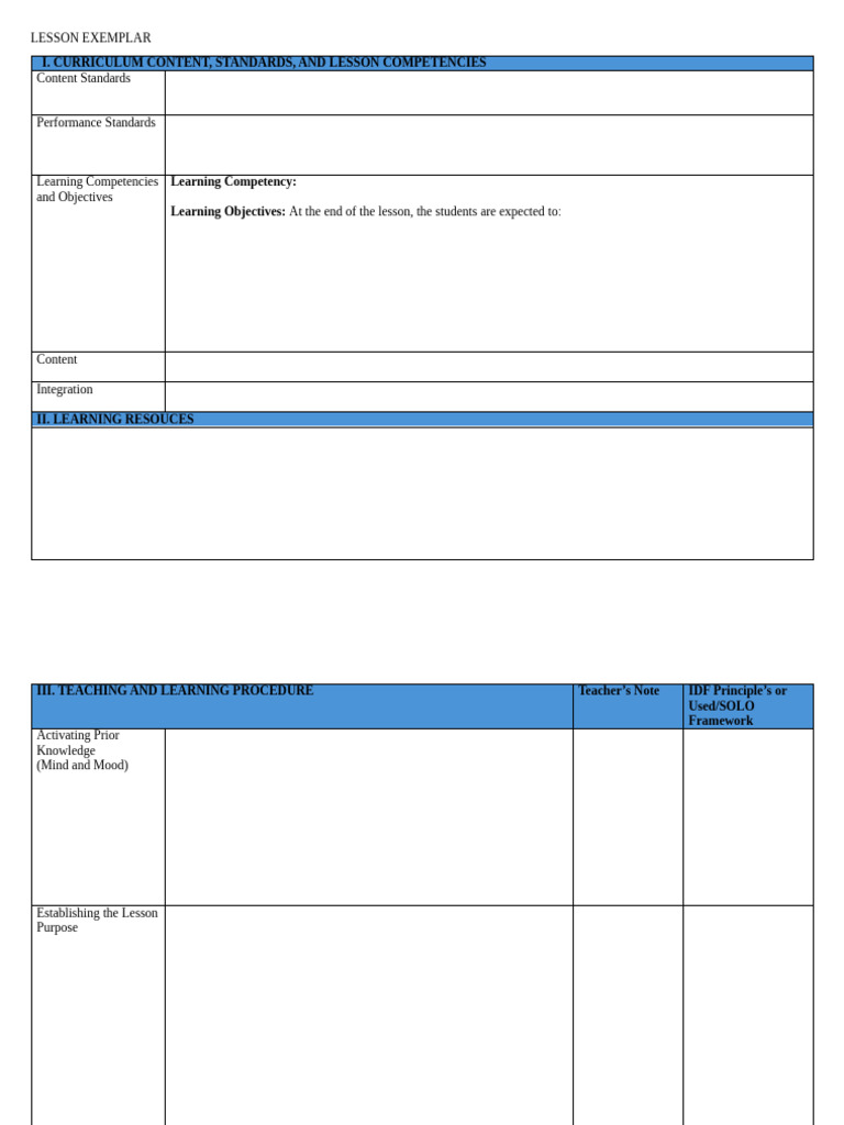 Lesson Exemplar For Lesson Study | PDF