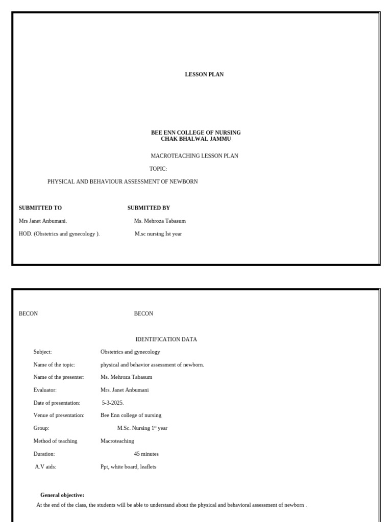 Lesson Plan Physical Assessment Obg | PDF | Medical Specialties ...