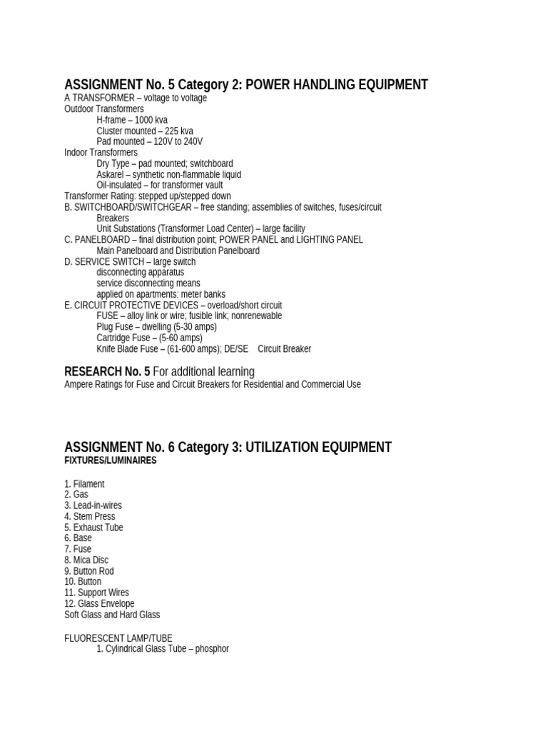 UTILITIES Annie Assignment 12 & 13 Power Handling Equipment ...