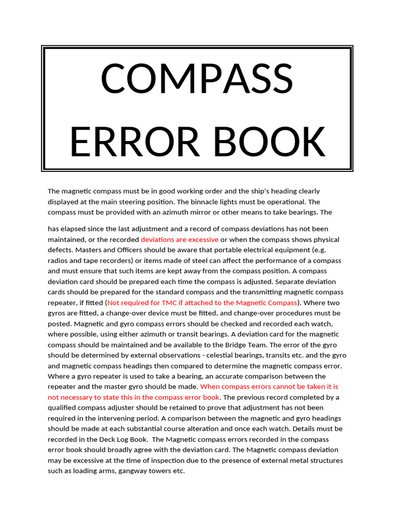 Compass Error Book | PDF
