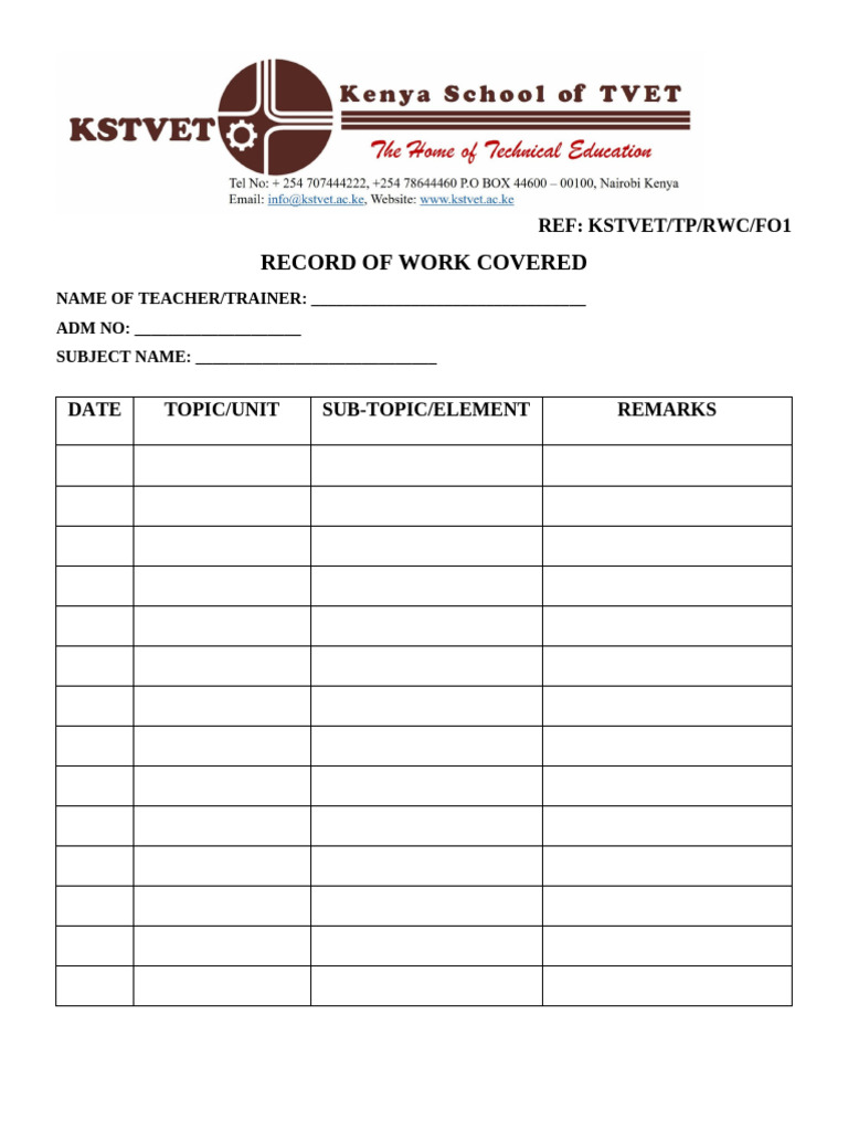 Record of Work Covered | PDF