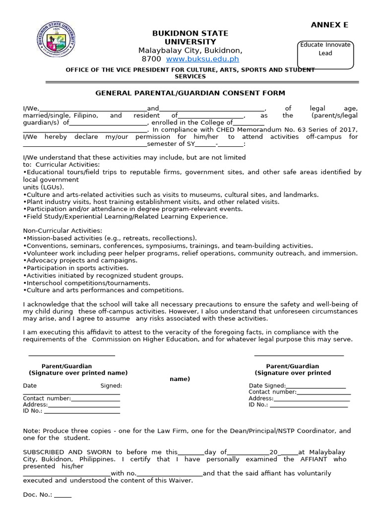 Neral Parental Guardian Consent Form | PDF | Affidavit | Common Law