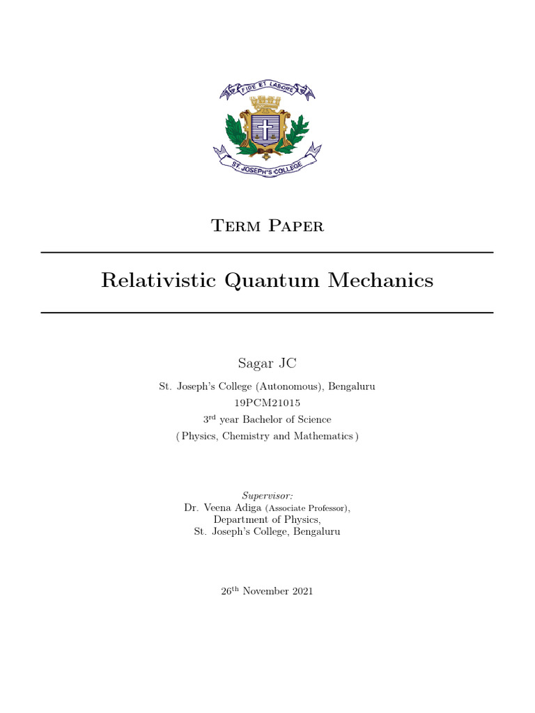 Relativistic Quantum Mechanics by Sagar JC | PDF | Special Relativity ...