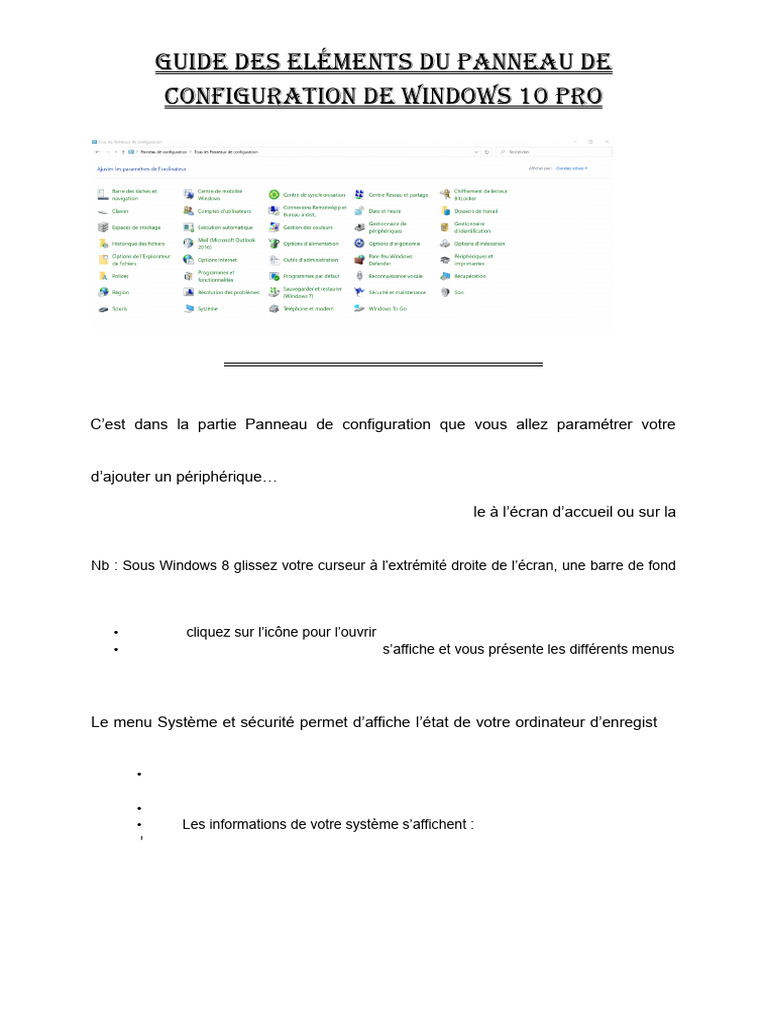 Le Panneau de Configuration | PDF | Windows 10 | Microsoft Windows