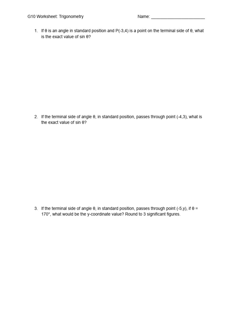 Trigonometry of Any Angles - Practice | PDF