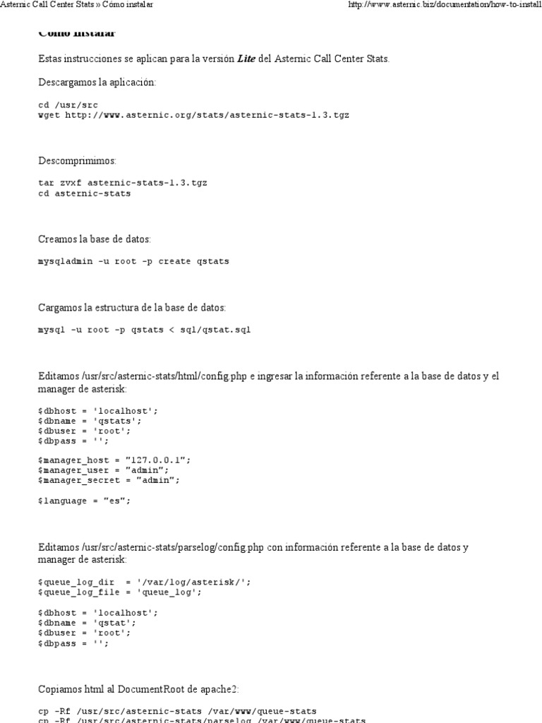 Asternic Call Center Stats Cómo Instalar | PDF