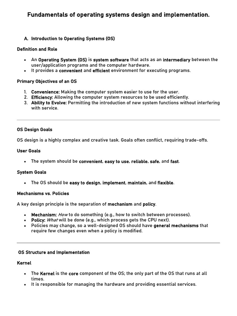 VOLUME I-Fundamentals of Operating Systems Design and Implementation ...