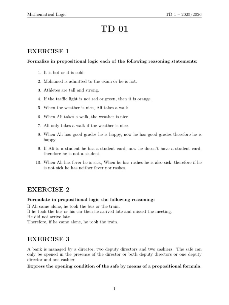 TD1 2025 2026 | PDF | Metalogic | Syntax (Logic)