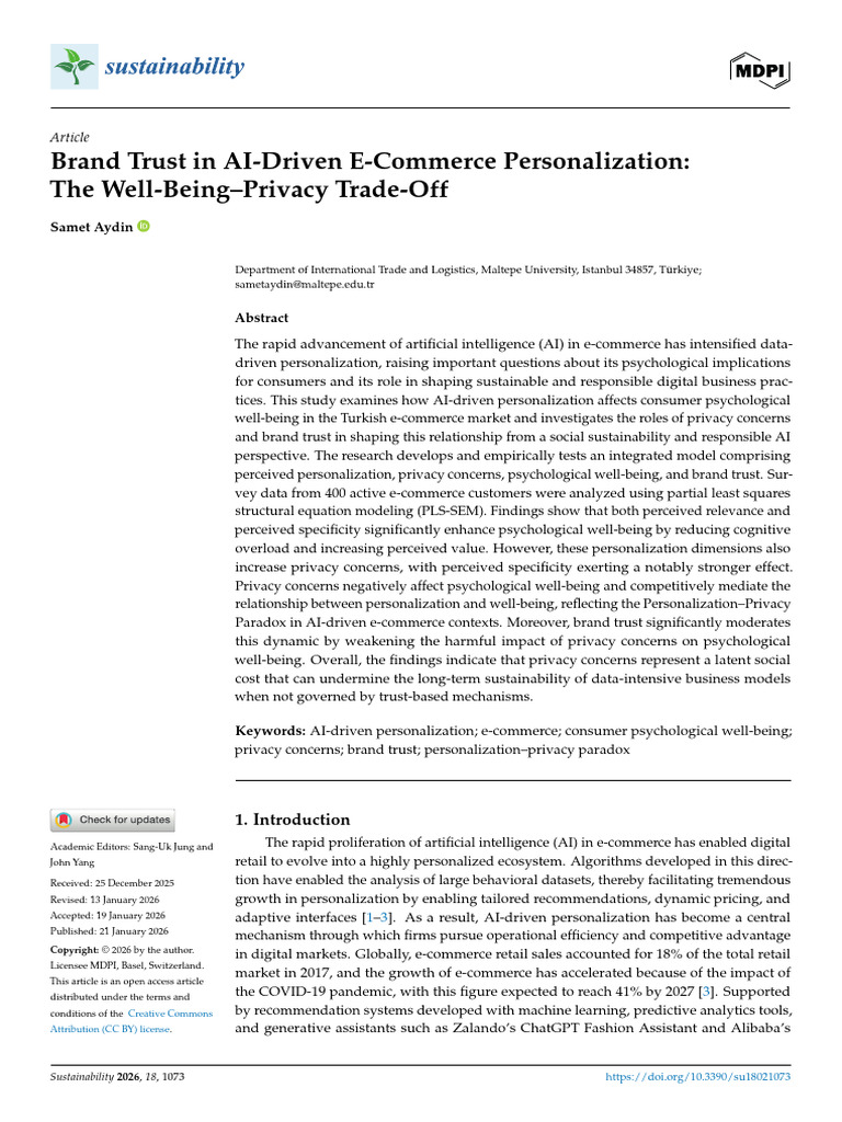 Brand Trust in AI-Driven E-Commerce Personalization | PDF | Well Being ...
