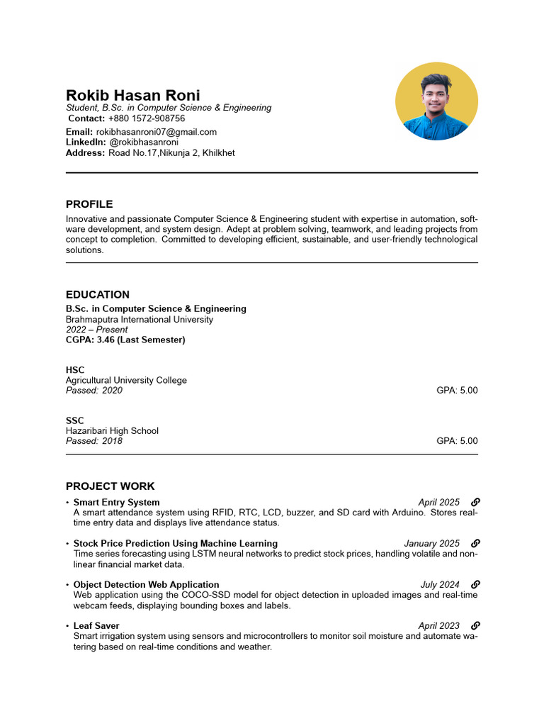 Rokib Hasan Roni CV | PDF | Computing