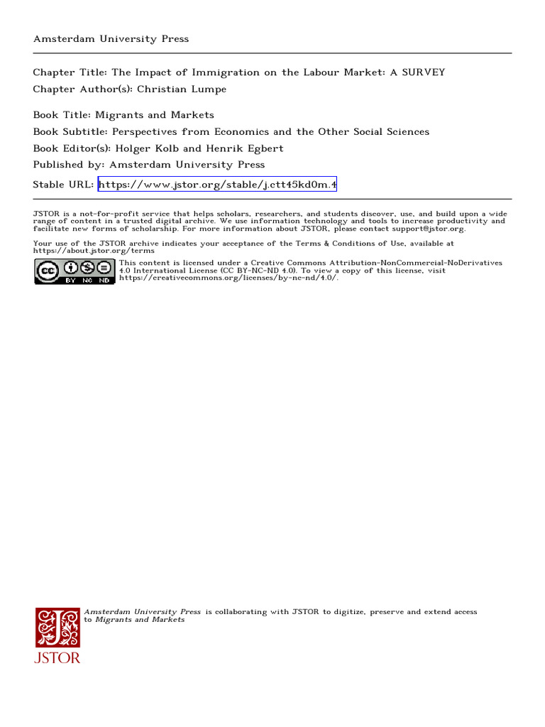 The Impact of Immigration On The Labour Market A SURVEY | PDF | Labour ...