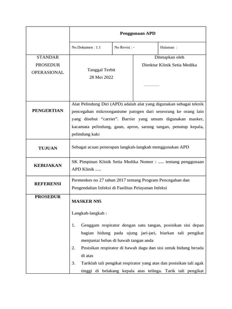 SOP Penggunaan Apd | PDF