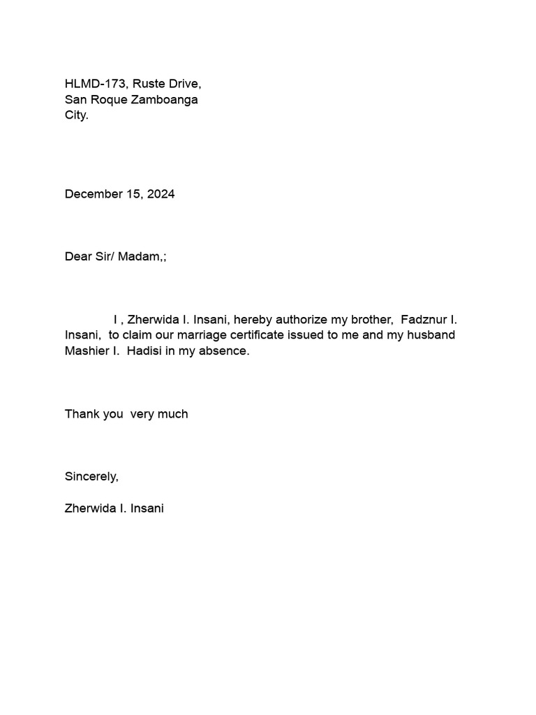 Authorized Letter MC | PDF