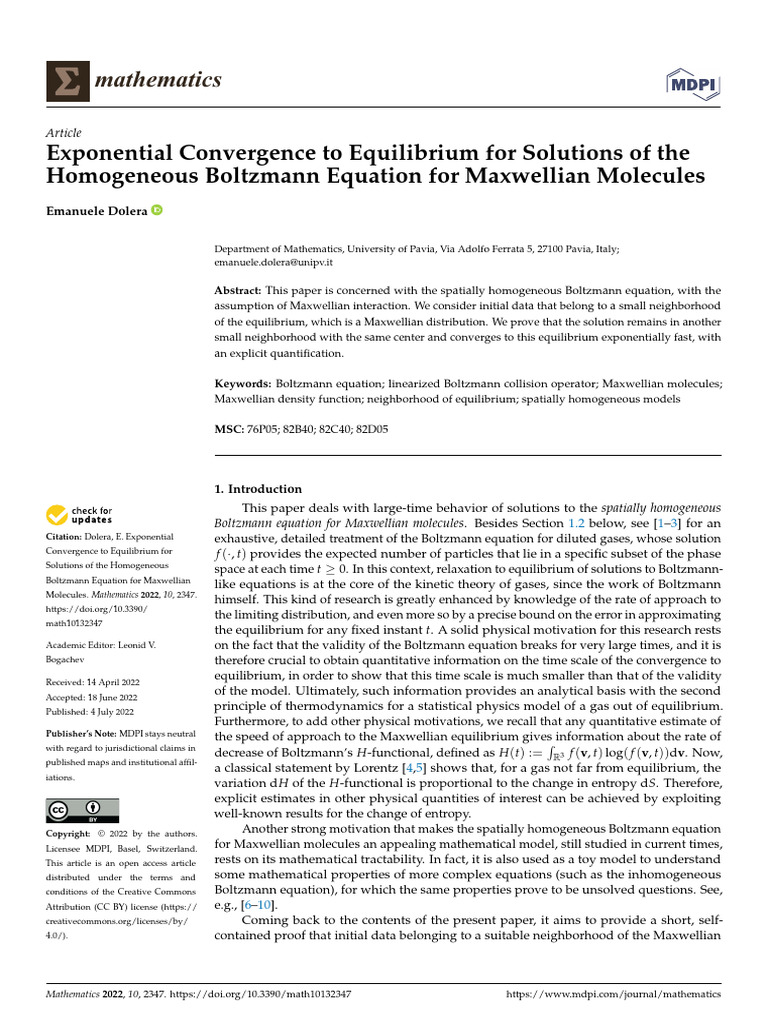 Exponential Convergence To Equilibrium | PDF | Thermodynamic ...