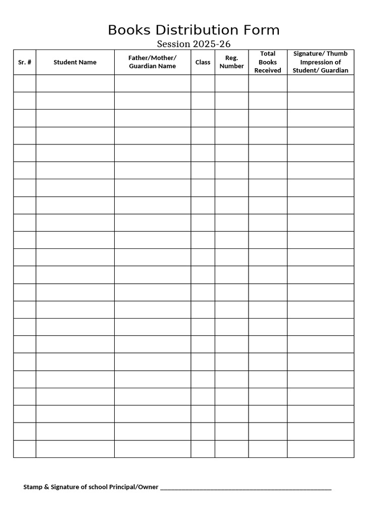 Books Distribution Form | PDF