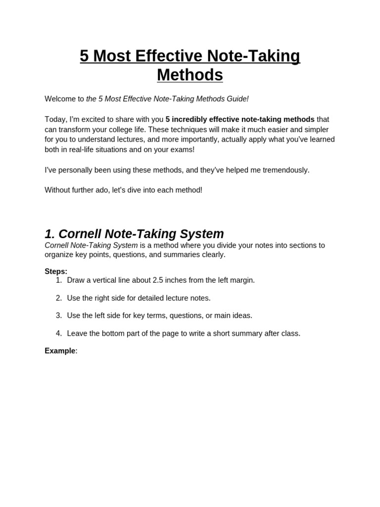 5 Most Effective Note-Taking Methods | PDF