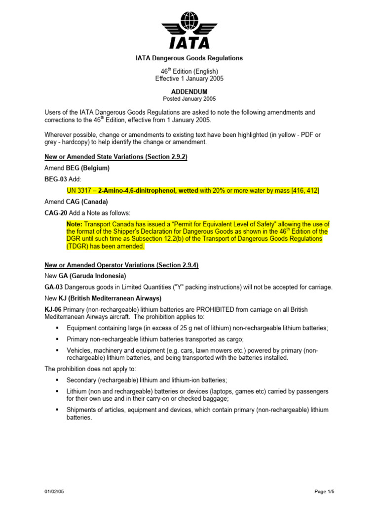 46rev B | PDF | Dangerous Goods | Materials