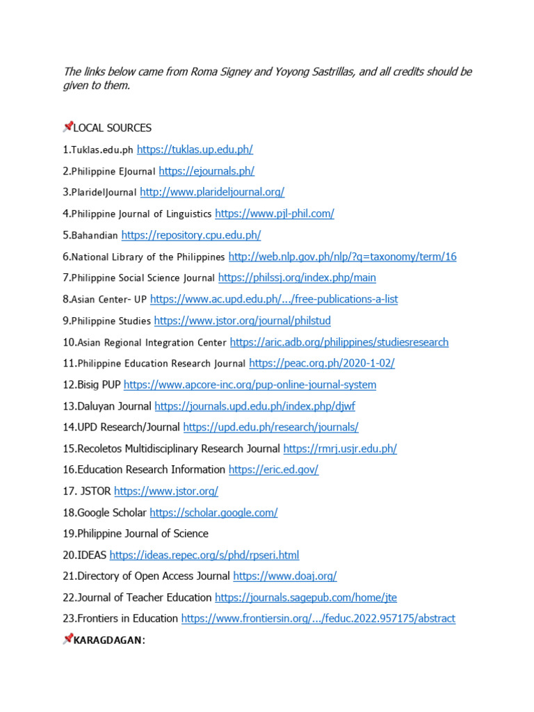 LINKS for RRL Sources and Databases | PDF | Academic Journal | Open Access