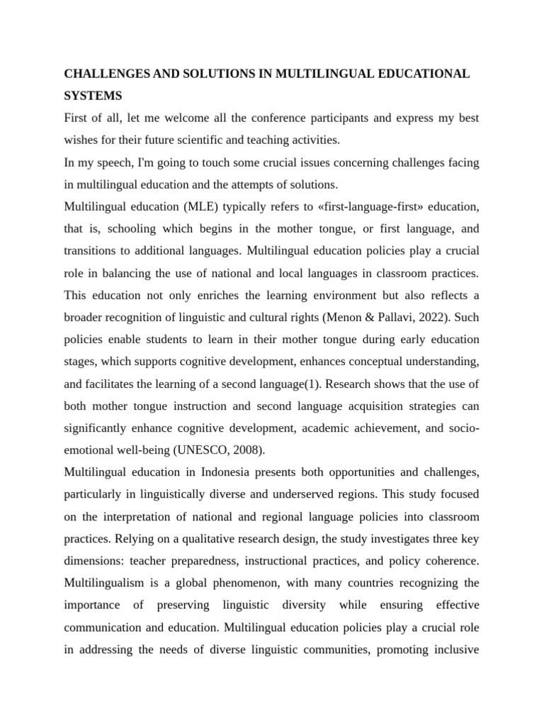 Challenges and Solutions in Multilingual Educational Systems | PDF ...