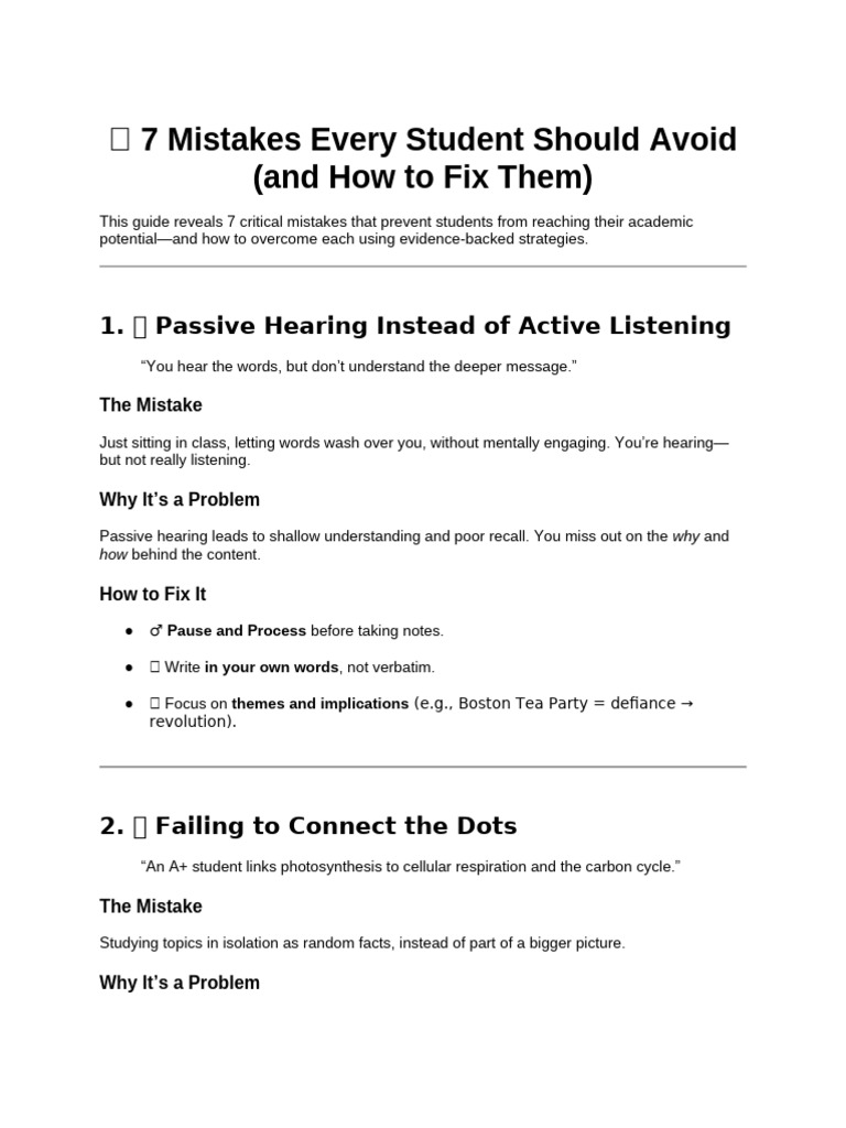 52. ? 7 Mistakes Every Student Should Avoid (and How to Fix Them) | PDF ...