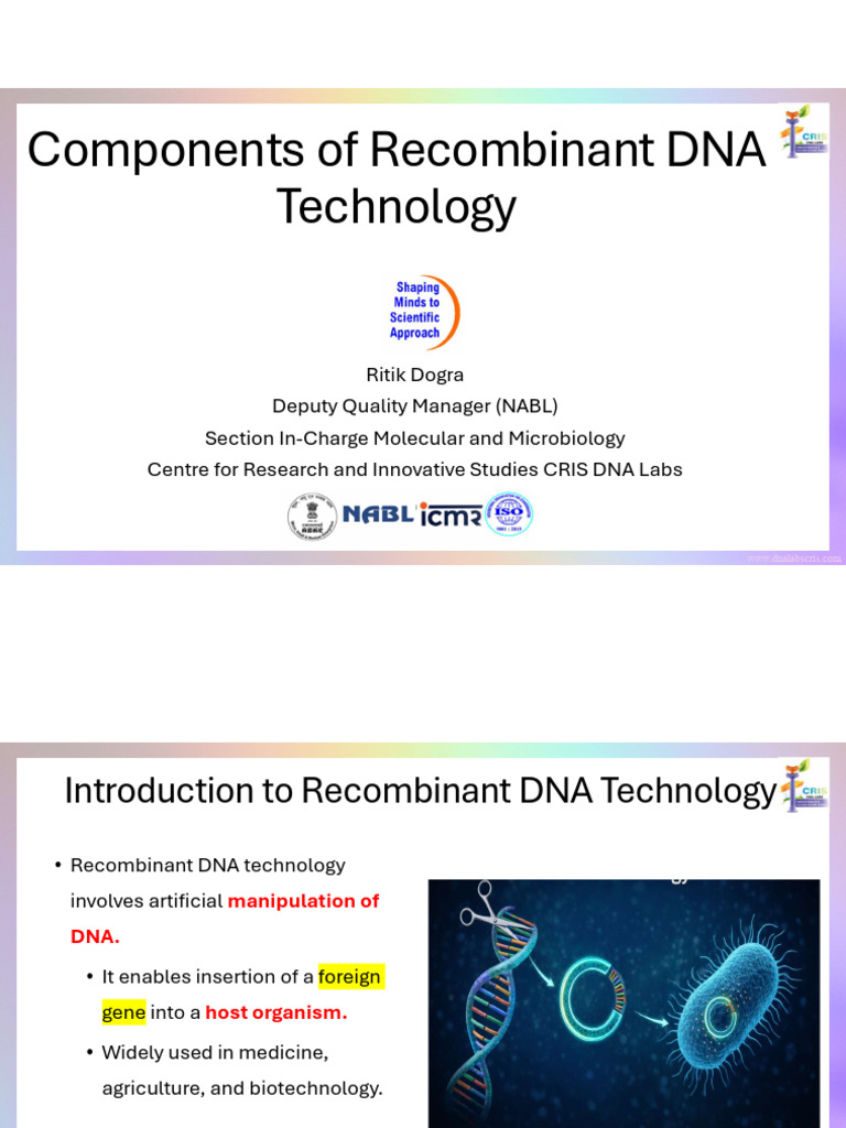Components RecombinantDNA Technology | PDF | Molecular Cloning | Vector ...