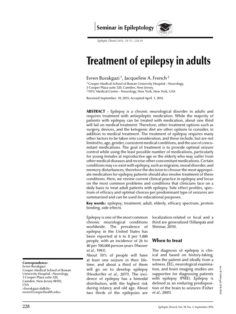 Treatment of Epilepsy in Adults | PDF | Epilepsy | Disorders Causing ...