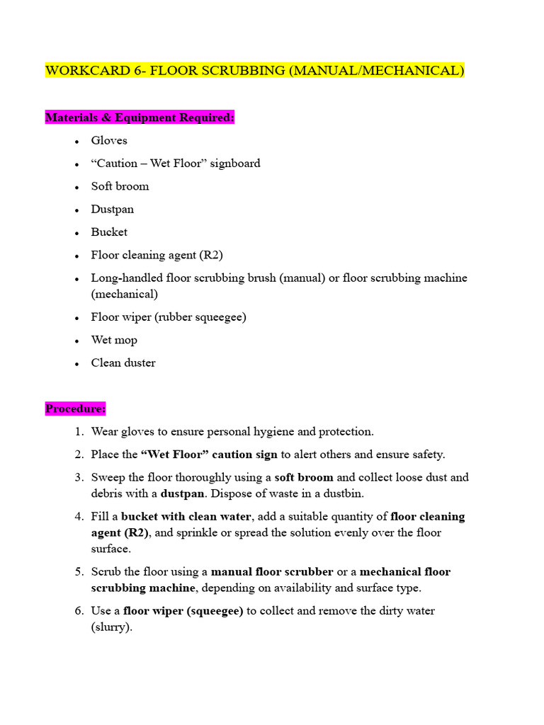 3.3. Floor Scrubbing (Manual or Mechanical) | PDF