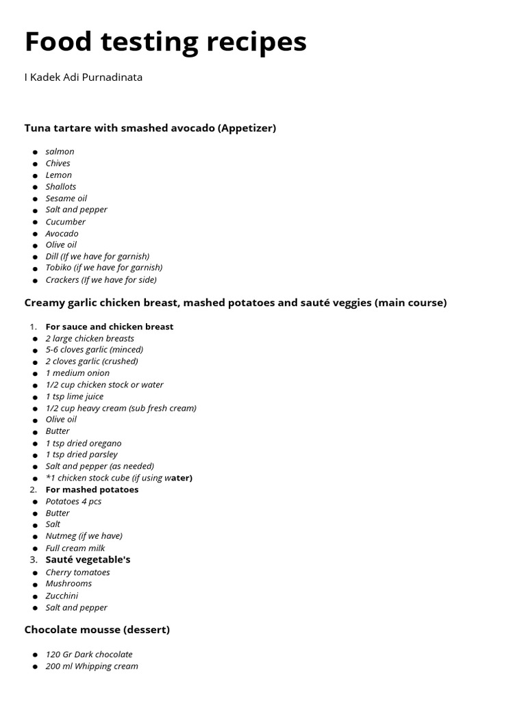 Food Testing Recipes PDF | PDF