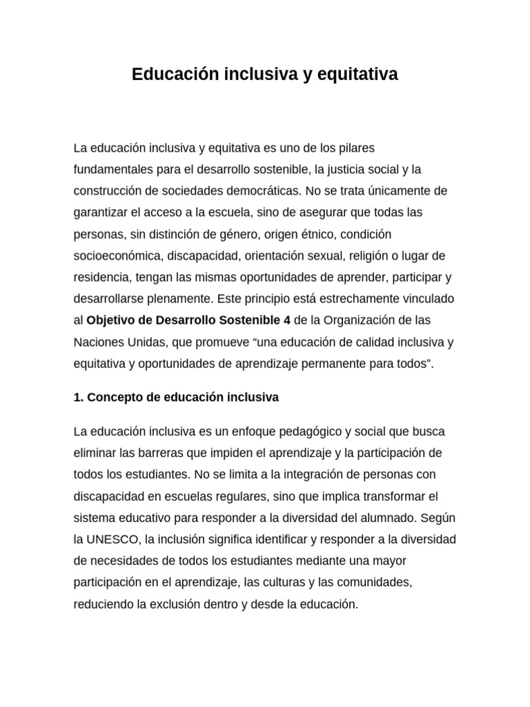 La Educación Inclusiva y Equitativa | PDF | Inclusión (Educación ...