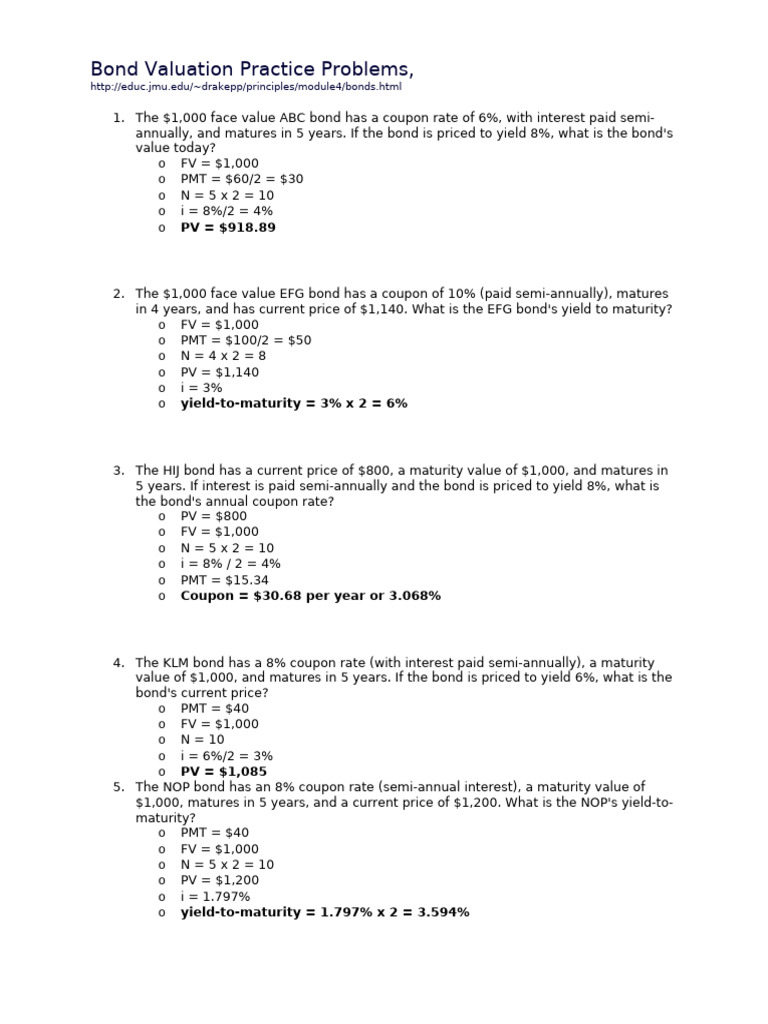 Bond Stock Practice Problems | PDF