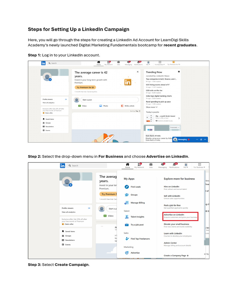 Steps For Creating LinkedIn Ad Campaign For Recent Graduates | PDF ...