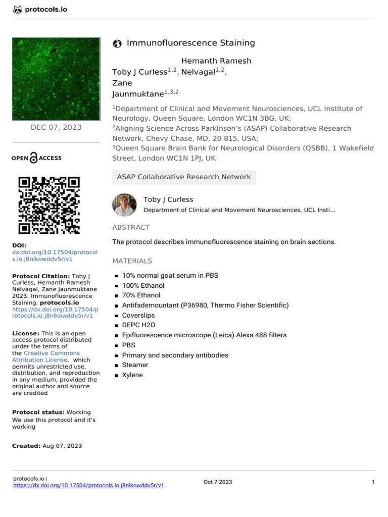 Immunofluorescence Staining v1 | PDF