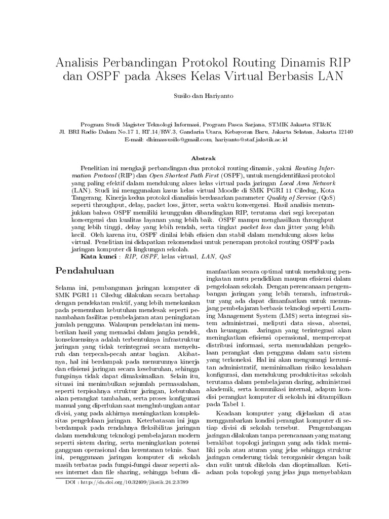 Analisis Perbandingan Protokol Routing Dinamis RIP Dan OSPF Pada Akses ...