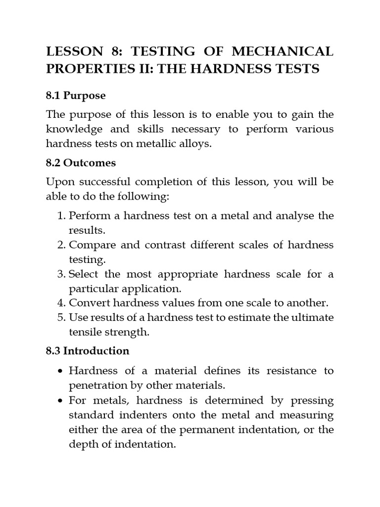 Testing of Mechanical Properties - Hardness Test | PDF | Hardness ...